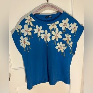Zara Blue Floral Short Sleeve Top